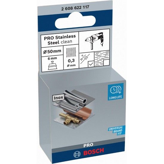 Catrabucha em copo PRO Stainless Steel clean, encabadouro reto, 50 x 0,3 mm refª 2608622117 BOSCH