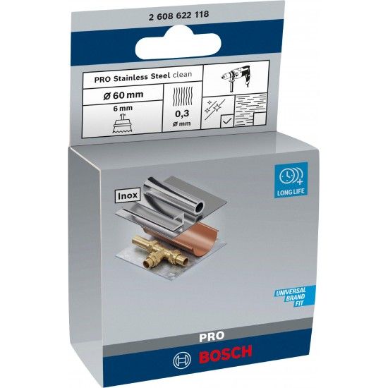 Catrabucha em copo PRO Stainless Steel clean, encabadouro reto, 60 x 0,3 mm refª 2608622118 BOSCH