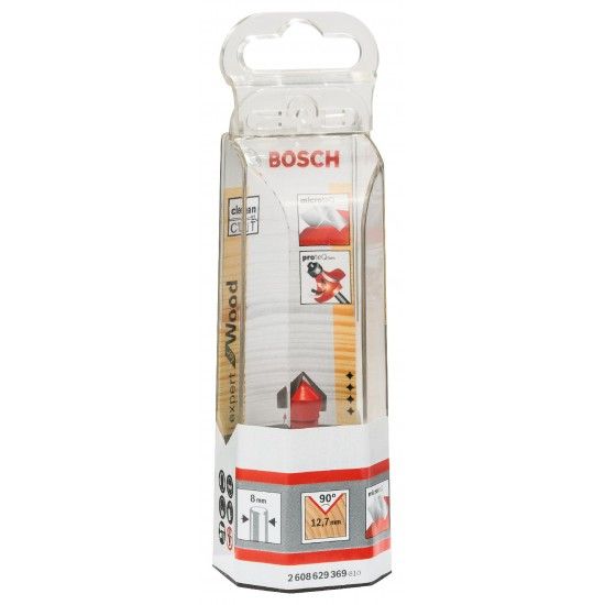 Fresa de ranhurar em V Expert for Wood, 8 mm, D 12,7 mm, L 10 mm, G 44,5 mm, 90 ° refª 2608629369 BOSCH