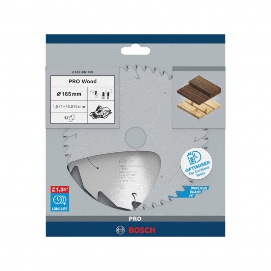 Disco sem fios PRO Wood cordless, 165 x 1,5 x 15,875 mm, T12 refª 2608837680 BOSCH