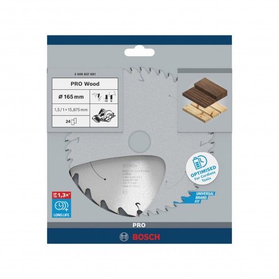 Disco sem fios PRO Wood cordless, 165 x 1,5 x 15,875 mm, T24 refª 2608837681 BOSCH