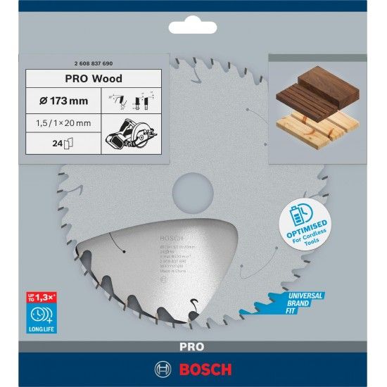 Disco sem fios PRO Wood cordless, 173 x 1,5 x 20 mm, T24 refª 2608837690 BOSCH