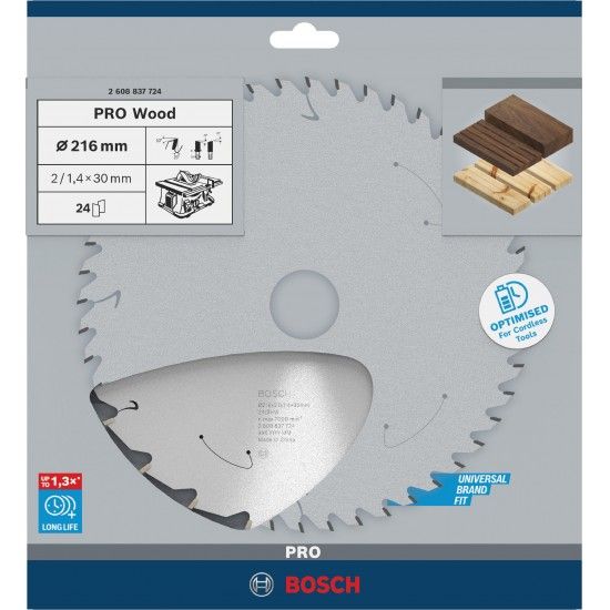 Disco sem fios PRO Wood cordless, 216 x 1,7 x 30 mm, T24 refª 2608837724 BOSCH