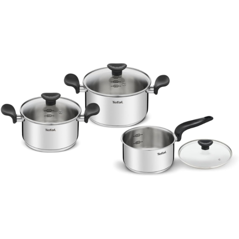 Trem de Cozinha Tefal E308S674 3 Peças + Tampas Aço Inoxidável