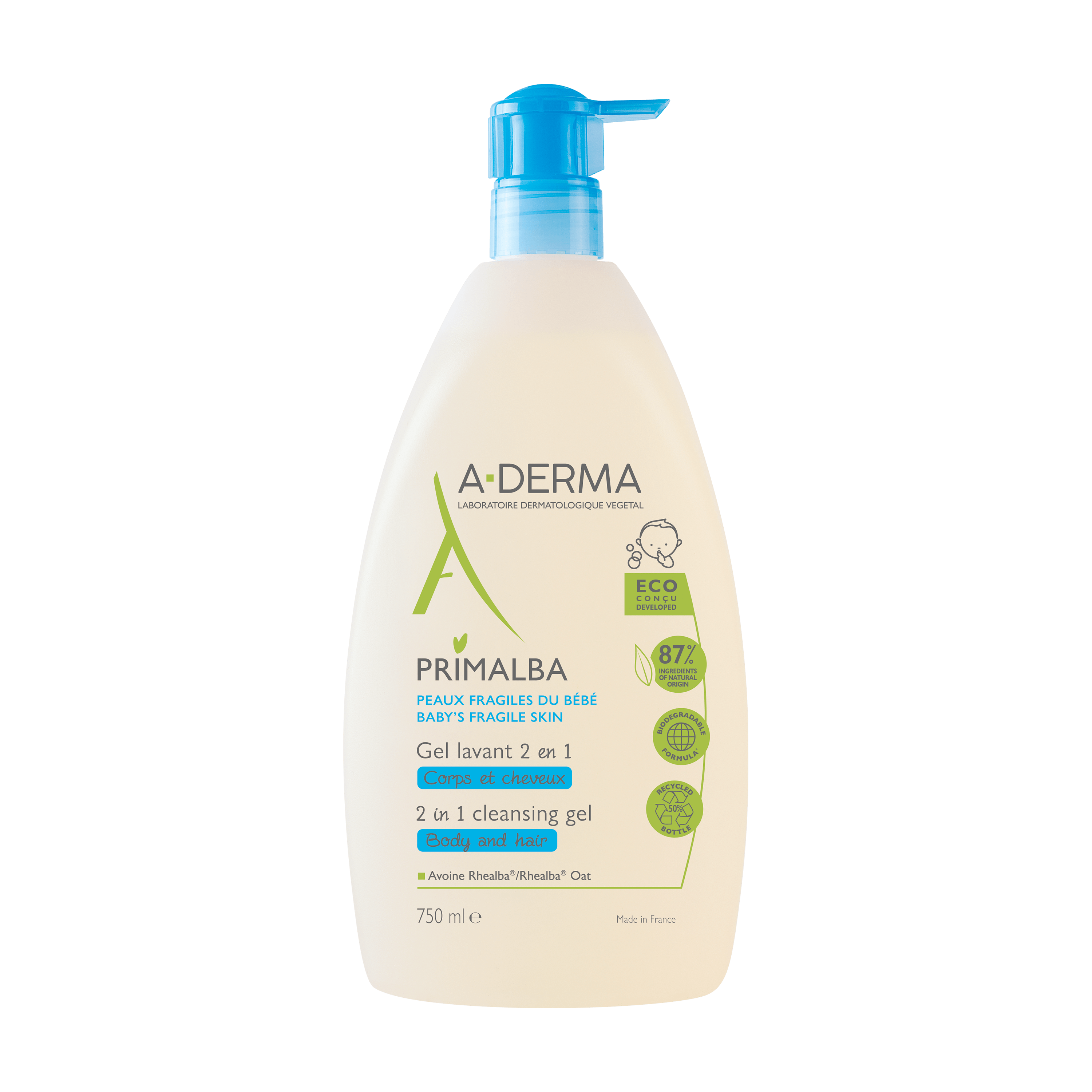 A-Derma Primalba Gel Lavante Corpo e Cabelo 750 mL