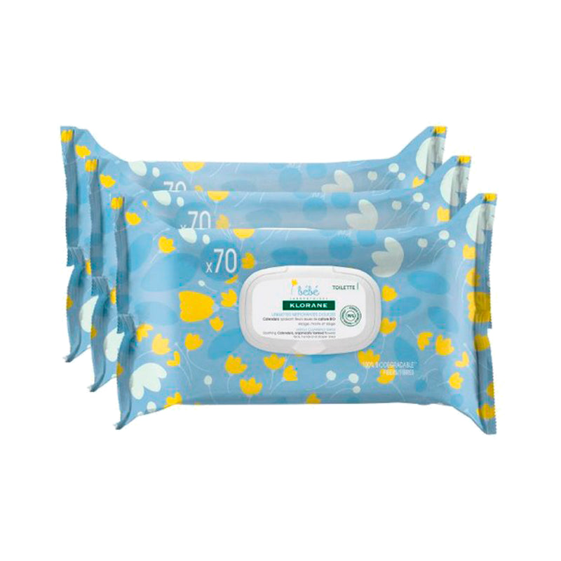 Klorane Bebé Toalhitas de Limpeza 3x70 un