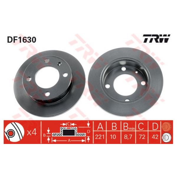TRW - DF1630 - Jogo 2 discos travão dianteiro - 3322936163008