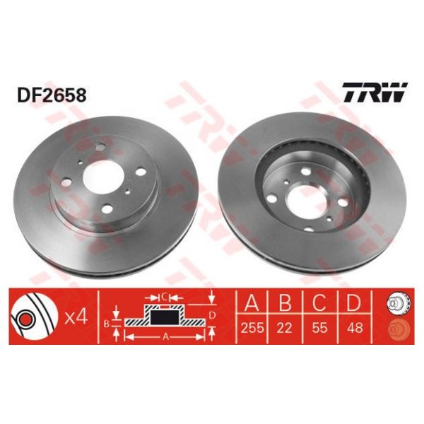 TRW - DF2658 - Jogo 2 discos travão dianteiro - 3322937108381