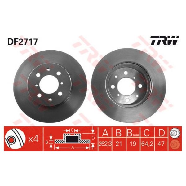 TRW - DF2717 - Jogo 2 discos travão dianteiro - 3322937117765