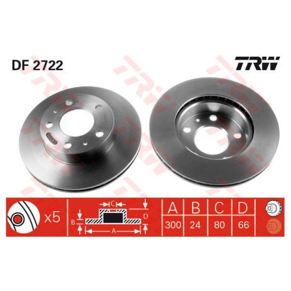 TRW - DF2722 - Jogo 2 discos travão dianteiro - 3322937117864