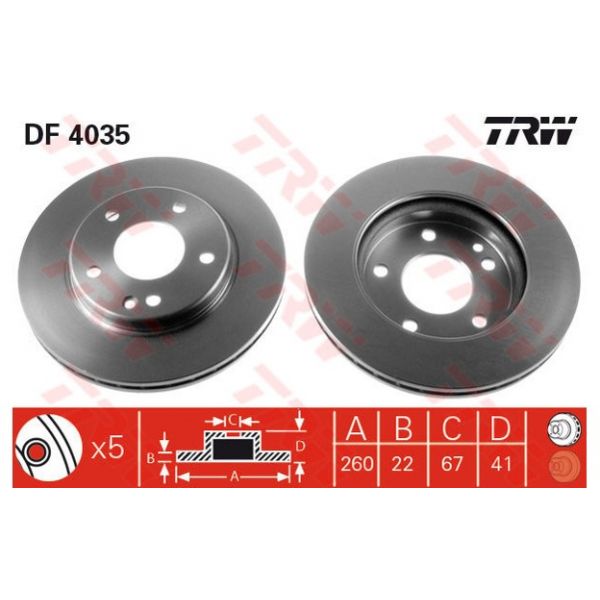 TRW - DF4035 - Jogo 2 discos travão dianteiro - 3322937237364