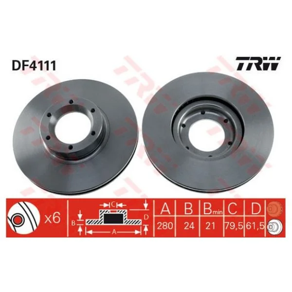 TRW - DF4111 - Jogo 2 discos travão dianteiro - 3322937288540