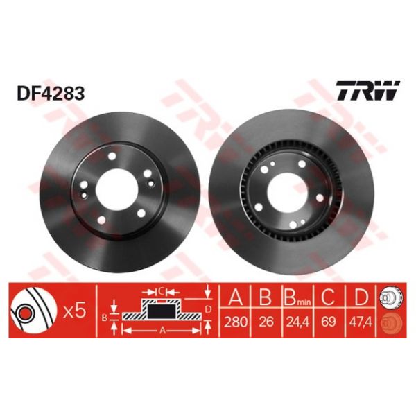 TRW - DF4283 - Jogo 2 discos travão dianteiro - 3322937369560