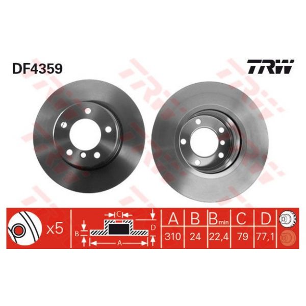 TRW - DF4359 - Jogo 2 discos travão dianteiro - 3322937402465