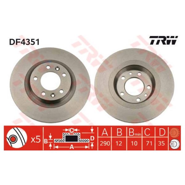 TRW - DF4351 - Jogo 2 discos travão traseiro - 3322937402595