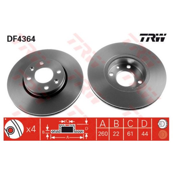 TRW - DF4364 - Jogo 2 discos travão dianteiro - 3322937402779