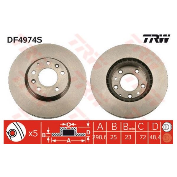 TRW - DF4974S - Disco de travão dianteiro - 3322937952663