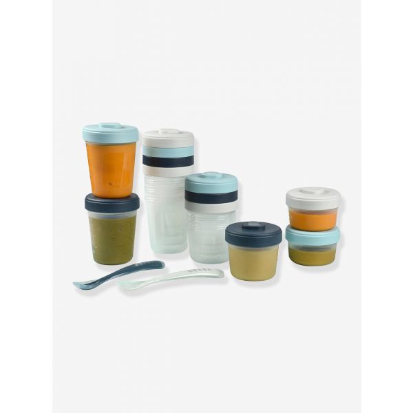 Béaba Conjunto 12 Recipientes+2 Colheres Silicone Cinza/Azul - BB913501