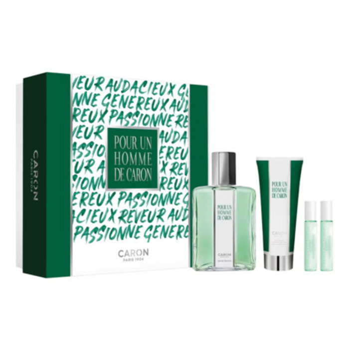 Pour un Homme de Caron Gift Set EDT 125 ml, shower gel 75 ml, miniature Le Matin EDT 5 ml and miniature Le Soir EDP 5 ml