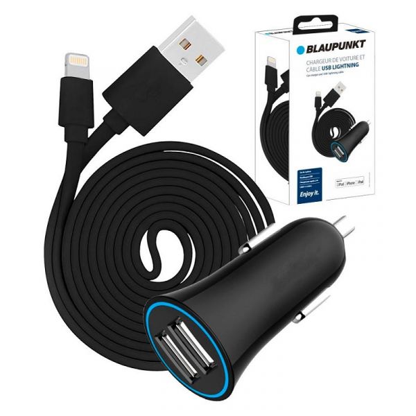 Blaupunkt Carregador de Isqueiro BLP0217 5V/2.4A + Cabo Lightning (Preto) - BLP0217001133