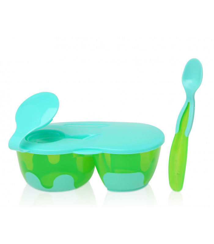 Kiokids Taça Dupla para Alimentos com Colher Azul