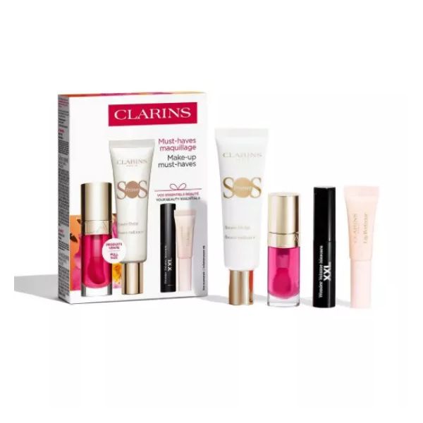 Clarins SOS Primer 30ml + Lip Oil 7ml + Wonder Volume Máscara 3ml + Lip Beautifier 5ml Coffret