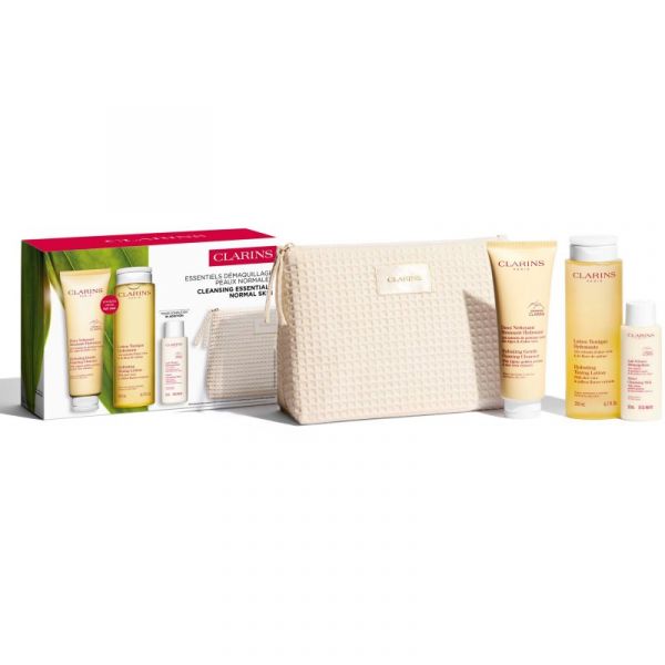 Clarins Kit de Limpeza Essencial Espuma de Limpeza Hidratante 125ml + Loção Tónica Hidratante 200ml + Leite Suave Desmaquilhante 50ml Coffret