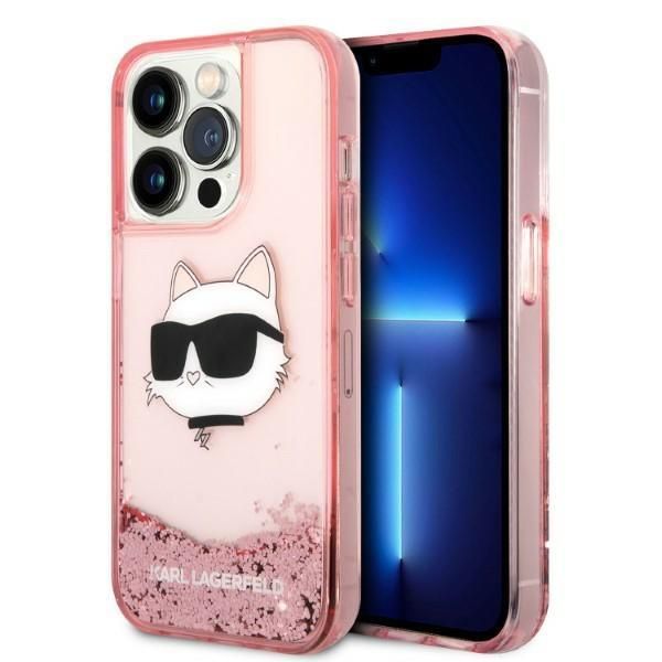 Karl Lagerfeld Capa Glitter Choupette Head para iPhone 14 Pro Max Pink