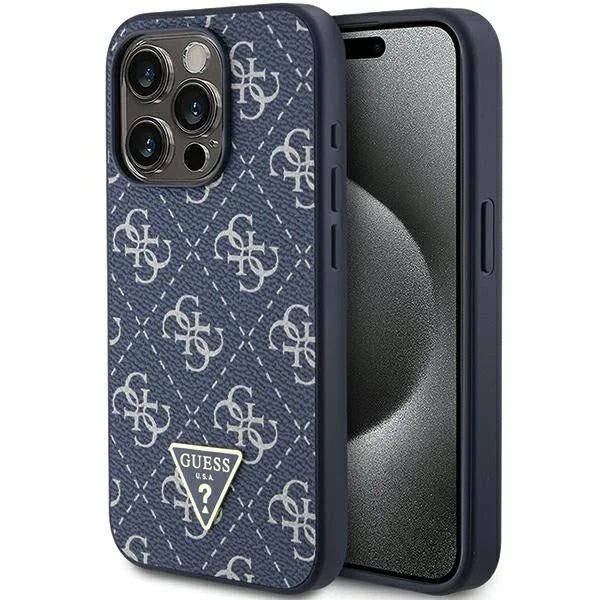 Guess Capa 4G Triangle Metal Logo para iPhone 15 Pro Blue