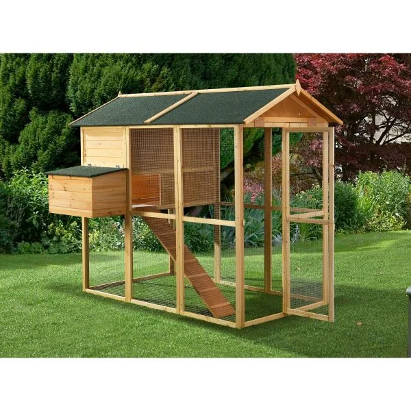 Vente Unique Galinheiro em Madeira com Cerca para 8 Galinhas 201 x 142 x 171 cm Natural Gallus