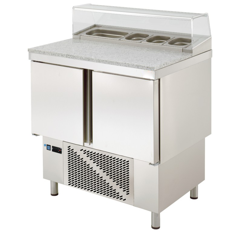 Mesa De Preparação Refrigerada Compacta, Bancada De Granito E Exibição De Ingredientes Gn1/6 – 910x700x895