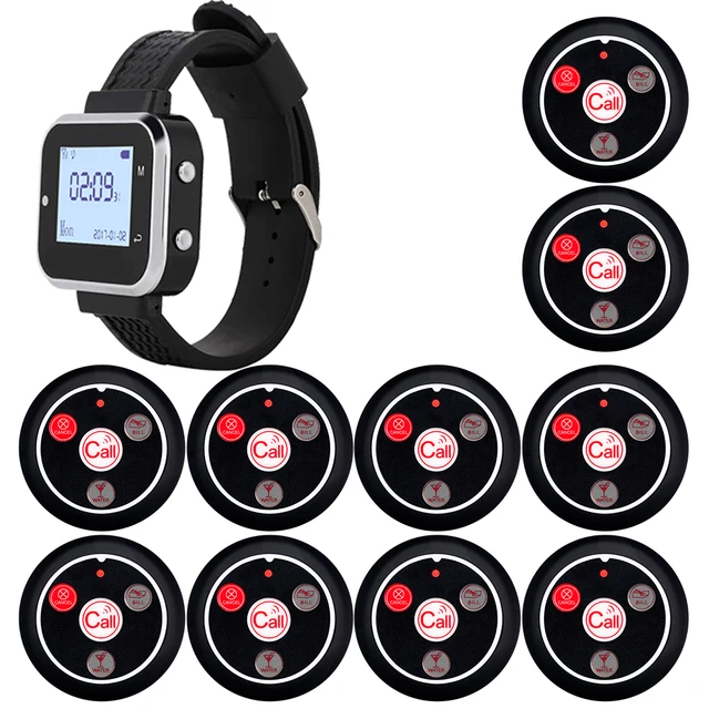 Sistema de chamada para restaurante / Beeper / Pager, 10 discos e 1 relógio, alcance 100m