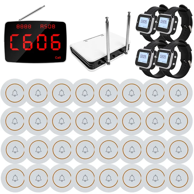 Sistema de chamada para restaurante / Beeper / Pager, 32 discos e 4 relógios e 1 ecrã receptor