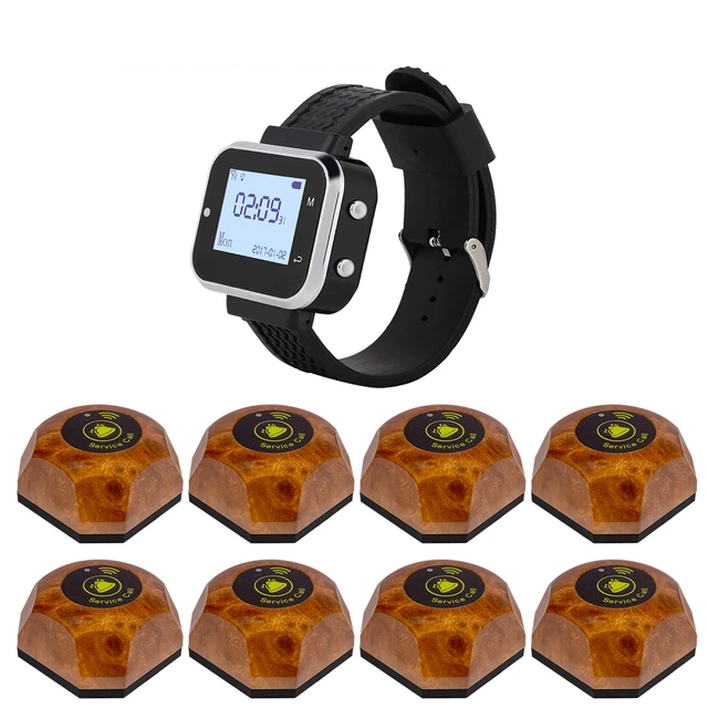 Sistema de chamada para restaurante / Beeper / Pager, 8 discos e 1 relógio, alcance 800m
