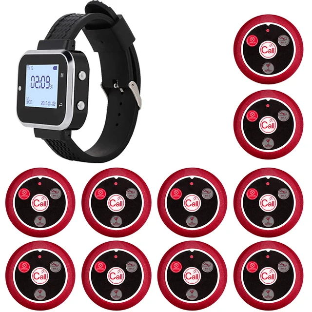 Sistema de chamada para restaurante / Beeper / Pager, 10 discos e 1 relógio, alcance 100m