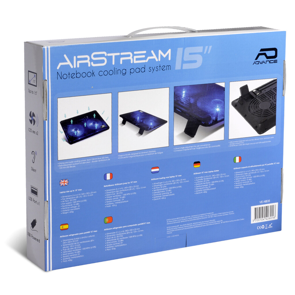 ADVANCE AirStream 15 base de refrigeração para computador 38,1 cm (15) 1500 RPM Preto