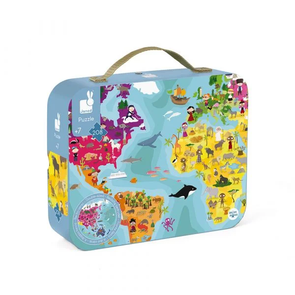 Janod Puzzle Mapa Mundo Dupla Face 208 Peças - J02655