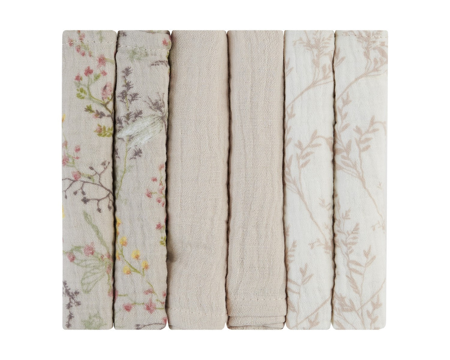 Conjunto de 6 fraldas de musselina 30x30 cm Secret Garden Bege