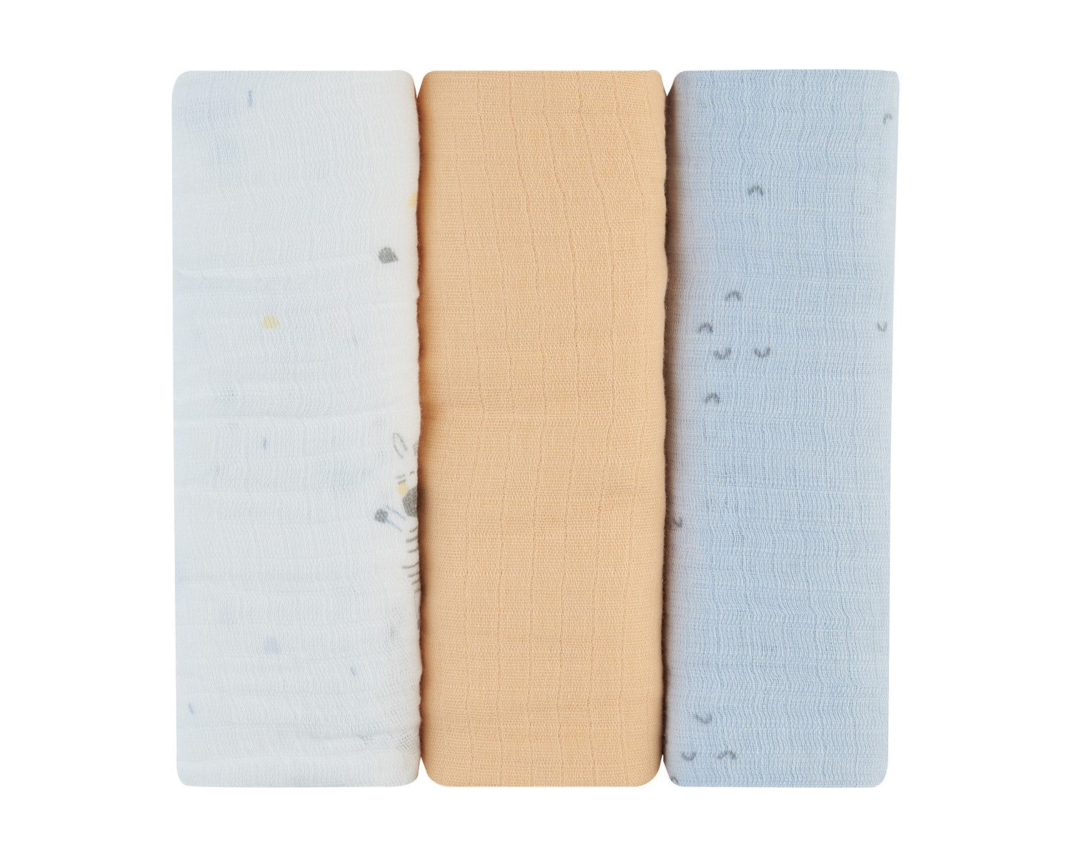 Conjunto de fraldas em musselina Stripy Friends, 3 unidades, 75x75 cm