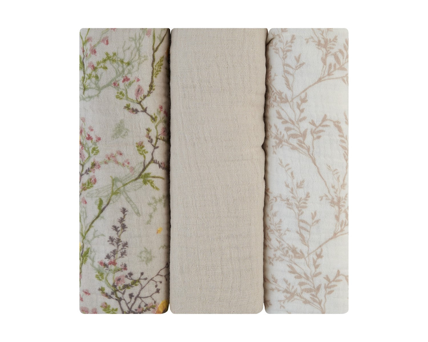 Conjunto de fraldas em musselina Secret Garden, pacote de 3, 75 x 75 cm, bege