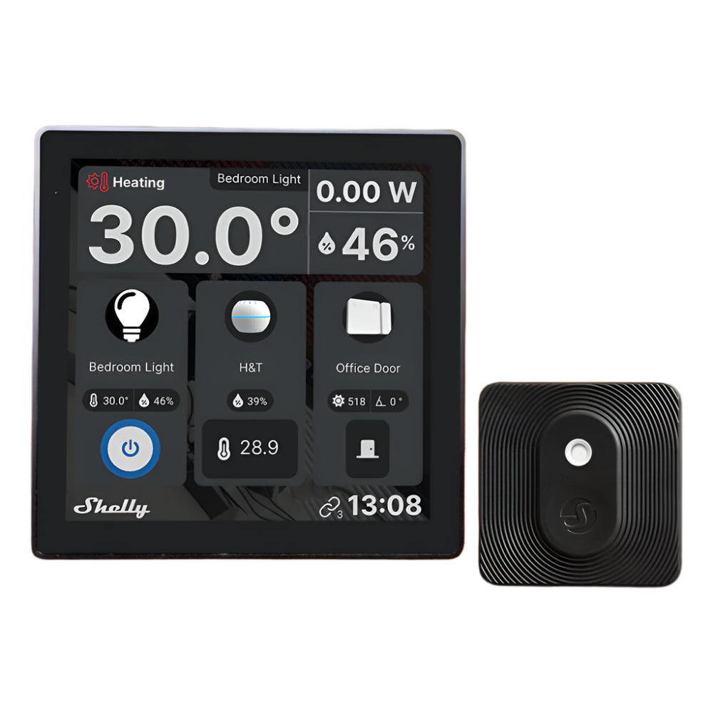 Shelly Wall Display Preto - Ecrã Touch 4'' de parede p/ controlo centralizado + Sensor de Temperatura e Humidade