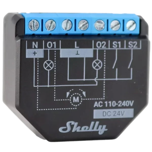 Shelly Módulo Interruptor c/ 2 Canais p/ Autom. Wi-Fi/BT c/ Med. Cons. e Contr. Cobertura - Shelly Plus 2PM