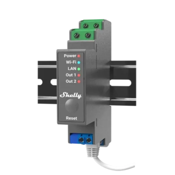Shelly Pro 2 Módulo de Automação c/ 2 Relés Wi-Fi/BT/LAN Calha DIN