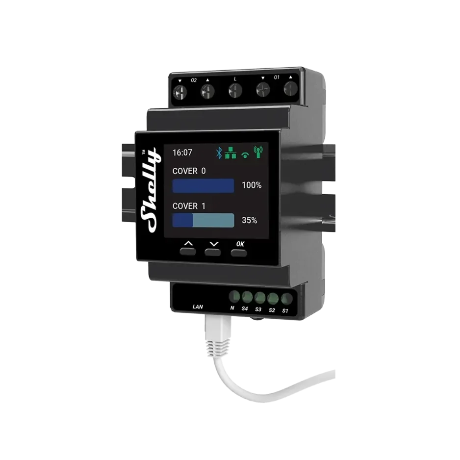 Módulo Automação Estores Shelly Pro Dual Cover/Shutter PM Wi-Fi/BT/LAN Calha DIN