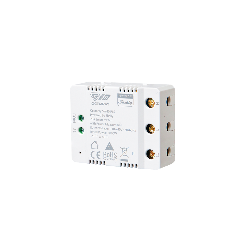 Ogemray Relé Inteligente 25A WiFi e Bluetooth - Powered by Shelly