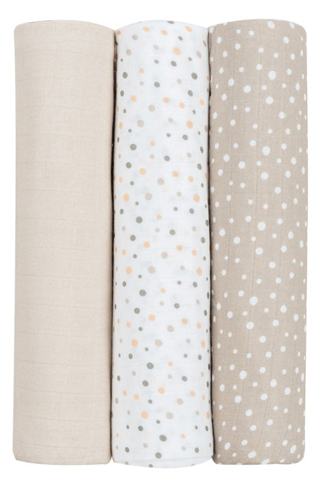 Conjunto fraldas musselina 3pçs 80x80cm Kikka Boo Dots Beige