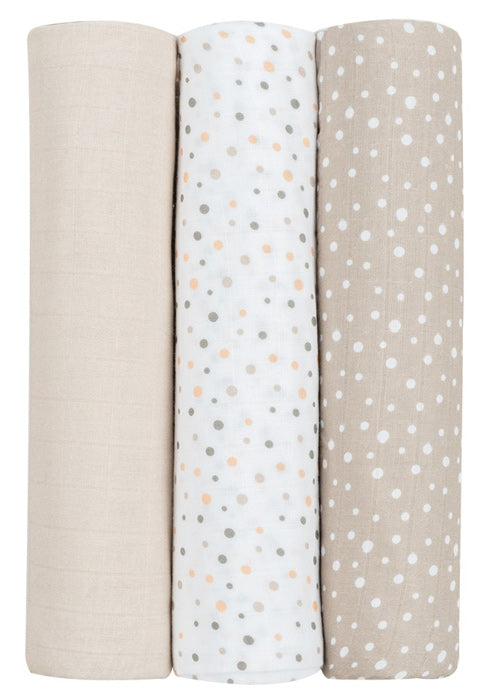 Conjunto fraldas musselina 3pçs 100x100cm Kikka Boo Dots Beige