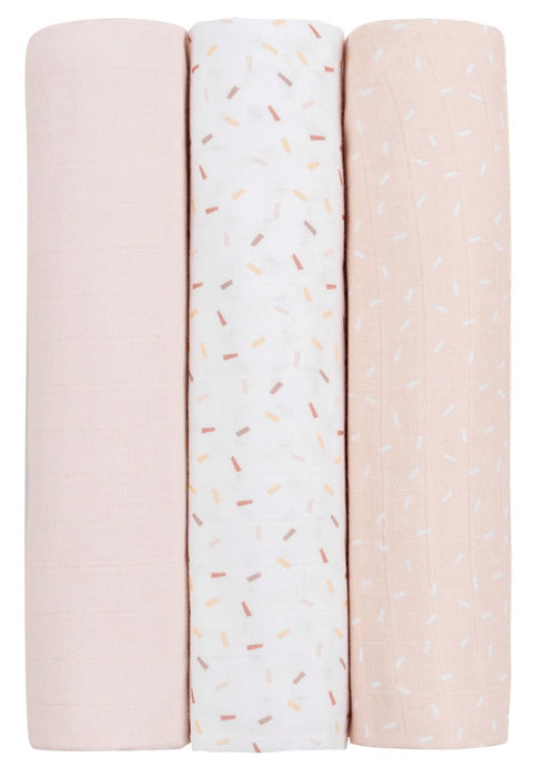 Conjunto fraldas musselina 3pçs 100x100cm Kikka Boo Confetti Rosa