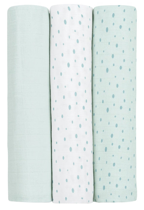 Conjunto fraldas musselina 3pçs 100x100cm Kikka Boo Dots Azul