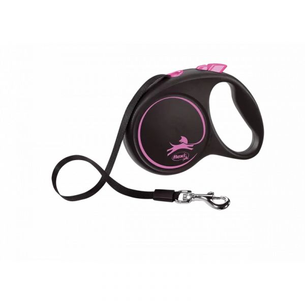 Flexi Trela Retrátil Black Design Fita Rosa L 5m